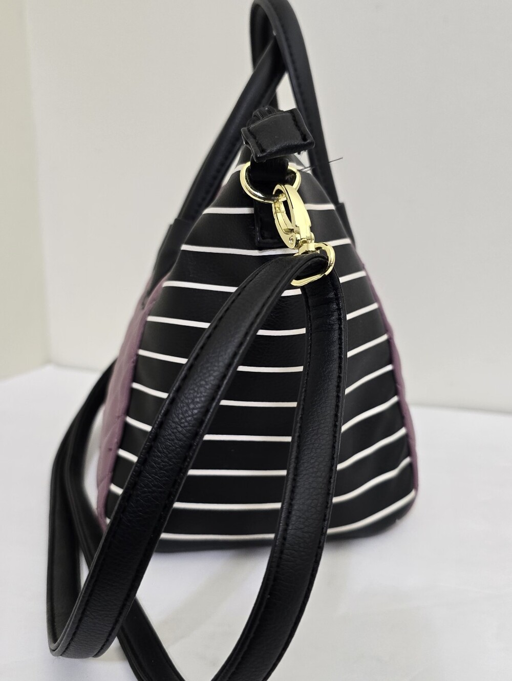 BETSEY JOHNSON luv betsey Quilted Striped Tote Crossbody Purse Bag Purple Black - Picture 5 of 16